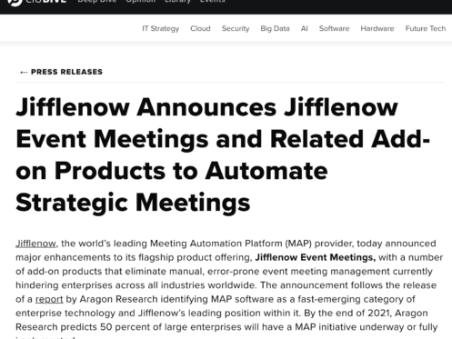 Press release from Jifflenow making an announcement about automated strategic meetings